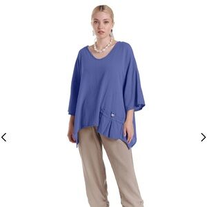 Oh my Gauze Pocket Button Cotton Gauze Blouse OS Periwinkle Blue Lagenlook